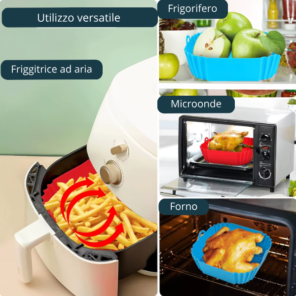 Contenitore in silicone riutilizzabile per friggitrice ad aria – Adatto anche a forno, microonde e frigorifero
