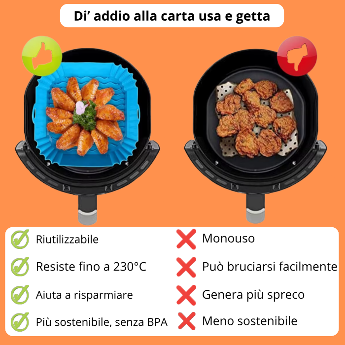 Contenitore in silicone riutilizzabile per friggitrice ad aria – Adatto anche a forno, microonde e frigorifero