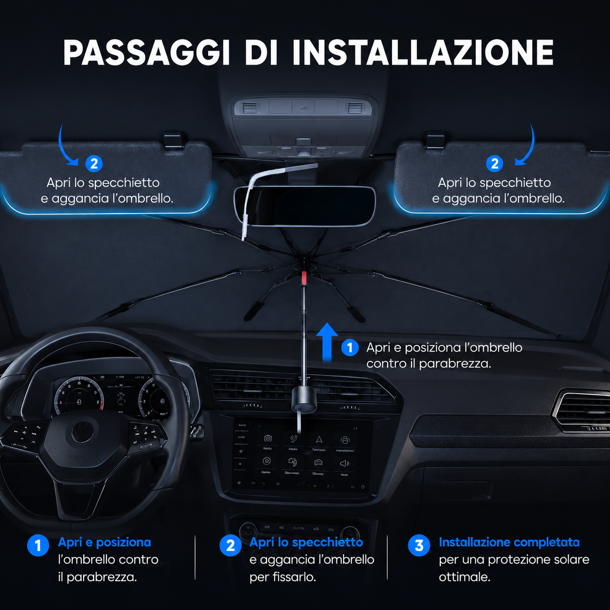 Ombrello parasole pieghevole per auto
